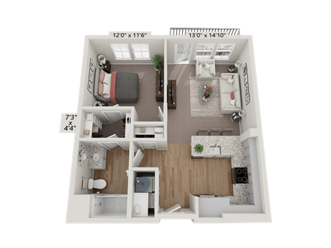 Floor plan image of A3, 1-bedroom apartment
